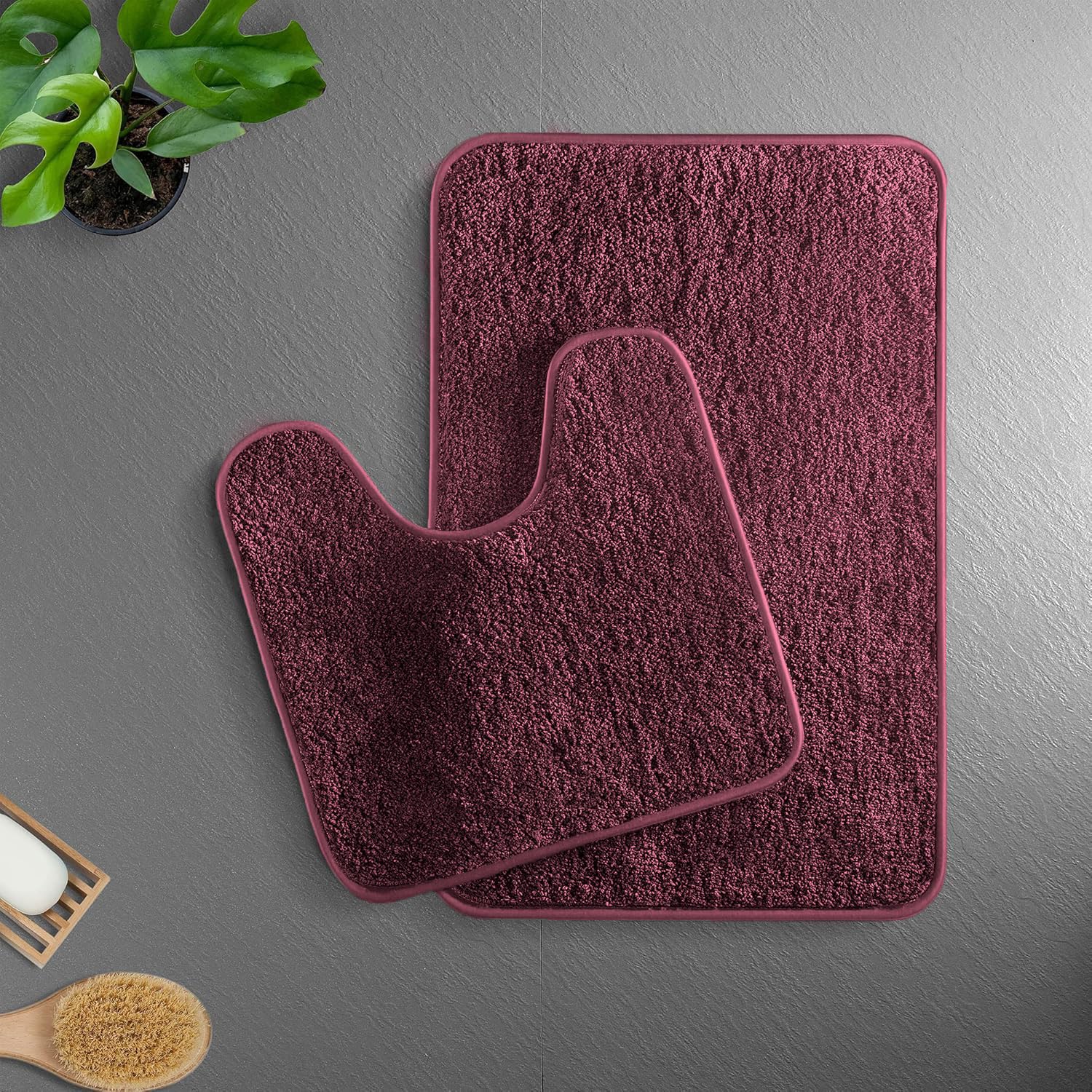 Newman Polyester Contour Bath Mat Set of 2 (Wine 45x75 cm & 40x45)