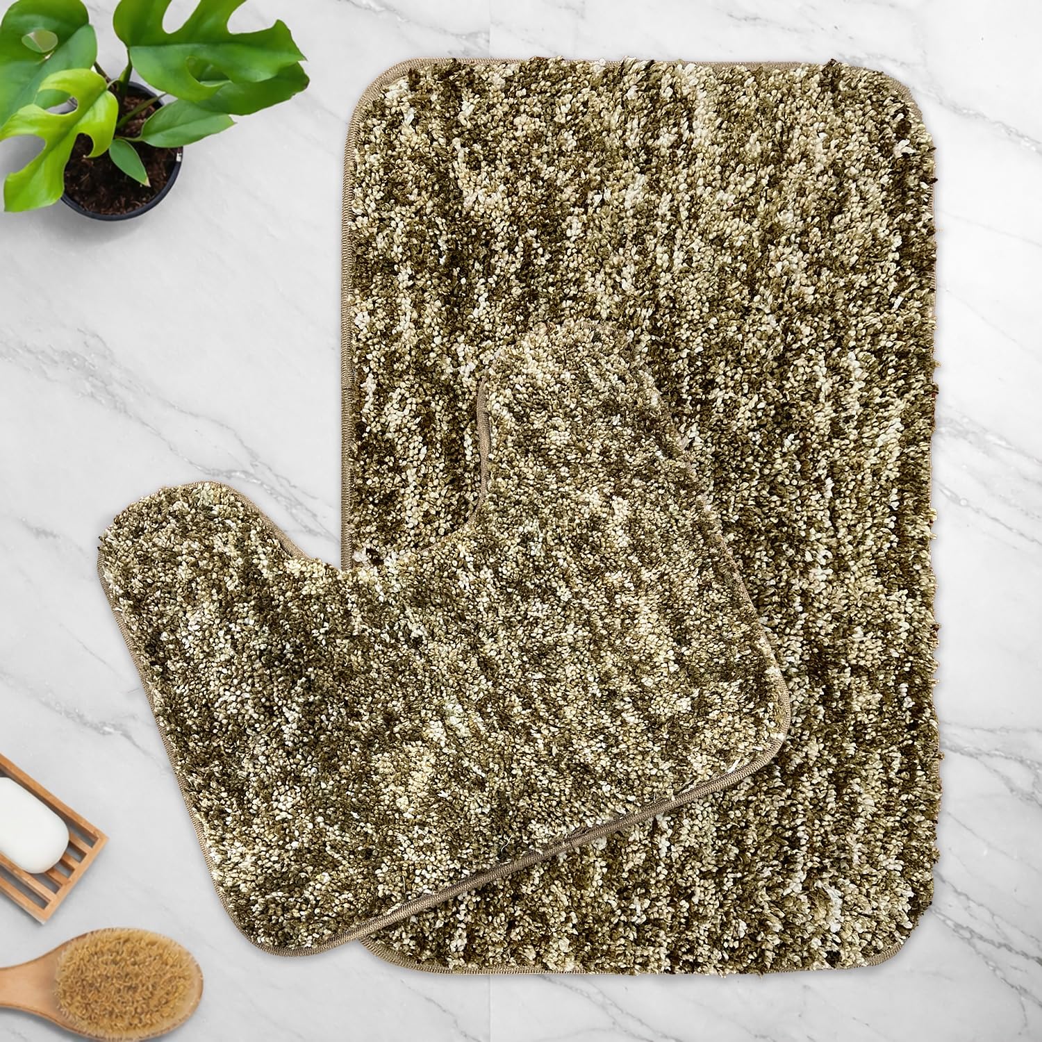 Hawai Contour Bath Mat  Set of 2 (Coffee, 40x60 cm & 40x45)