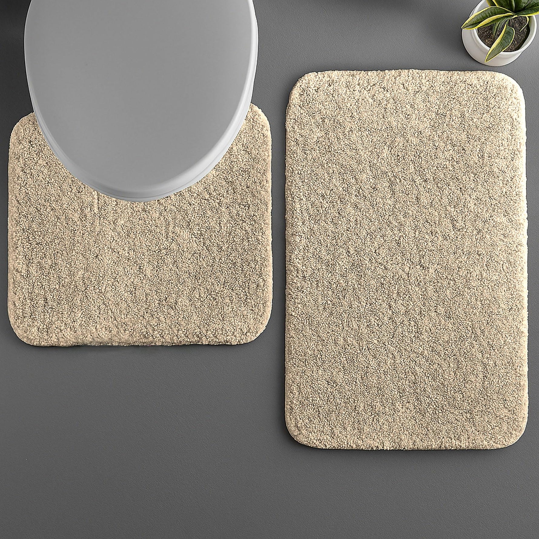Polyester Contour Bath Mat Set (Beige, 45x 75 cm & 40x45)