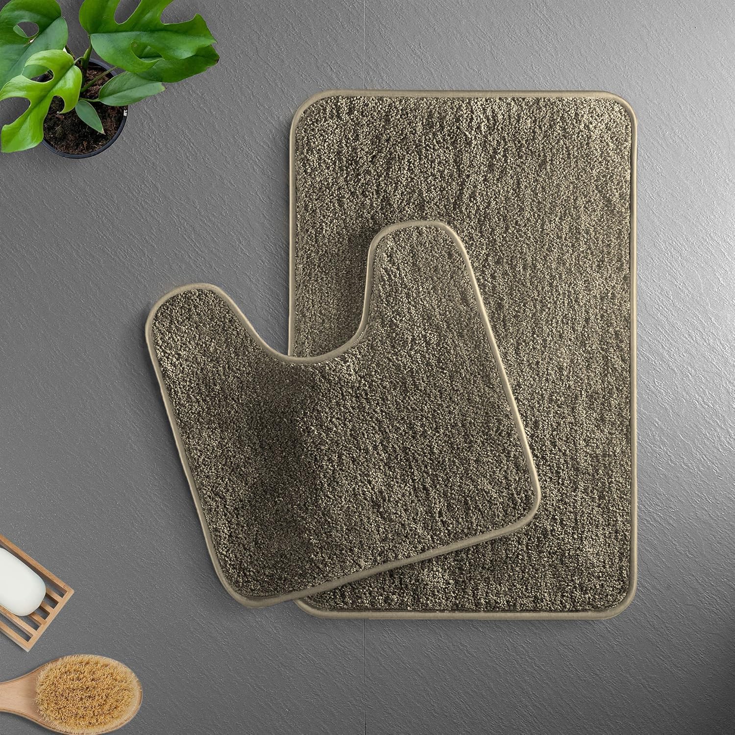 Newman Polyester Contour Bath Mat Set of 2 (Taupe 45x75 cm & 40x45)