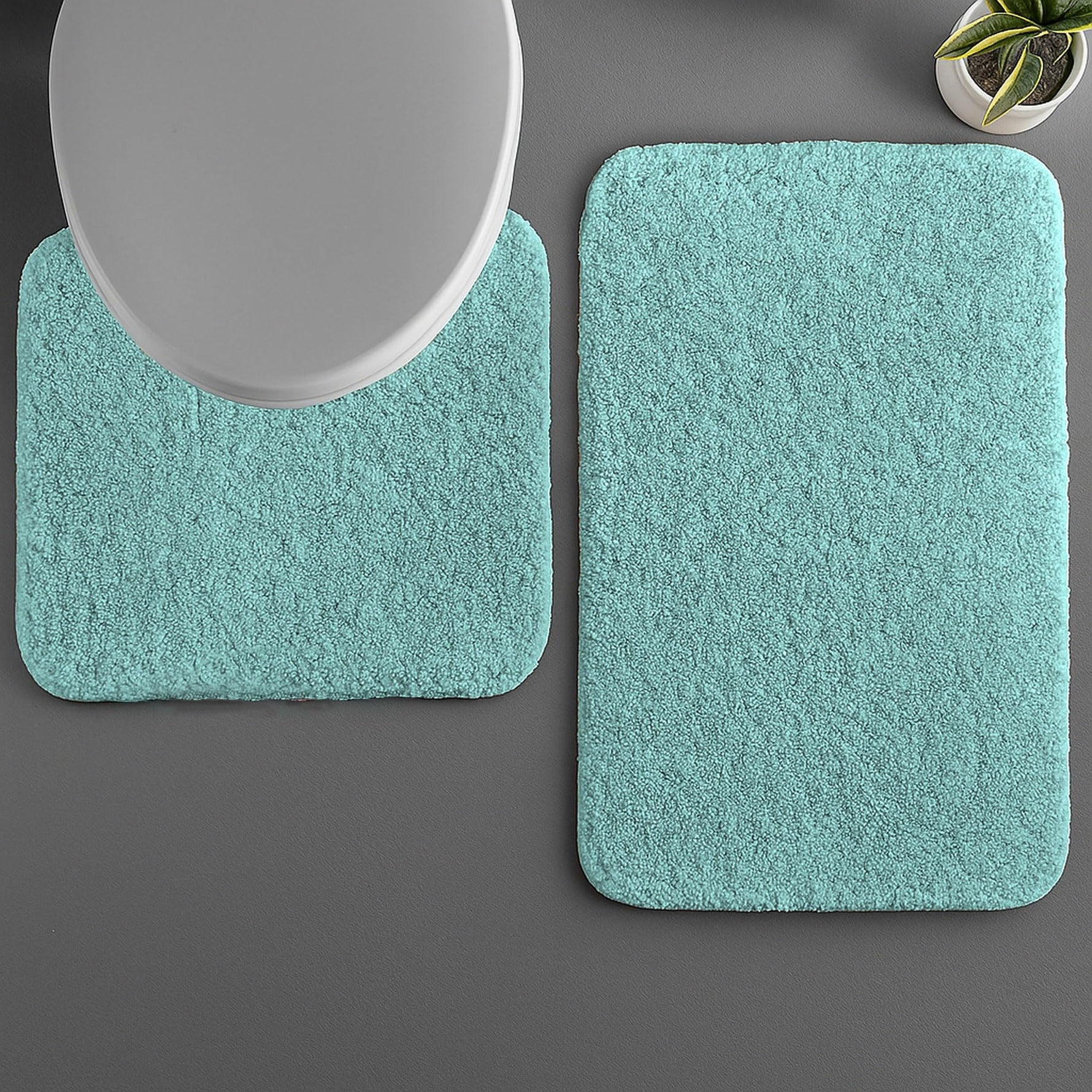 Polyester Contour Bath Mat Set (Aqua, 45x 75 cm & 40x45)
