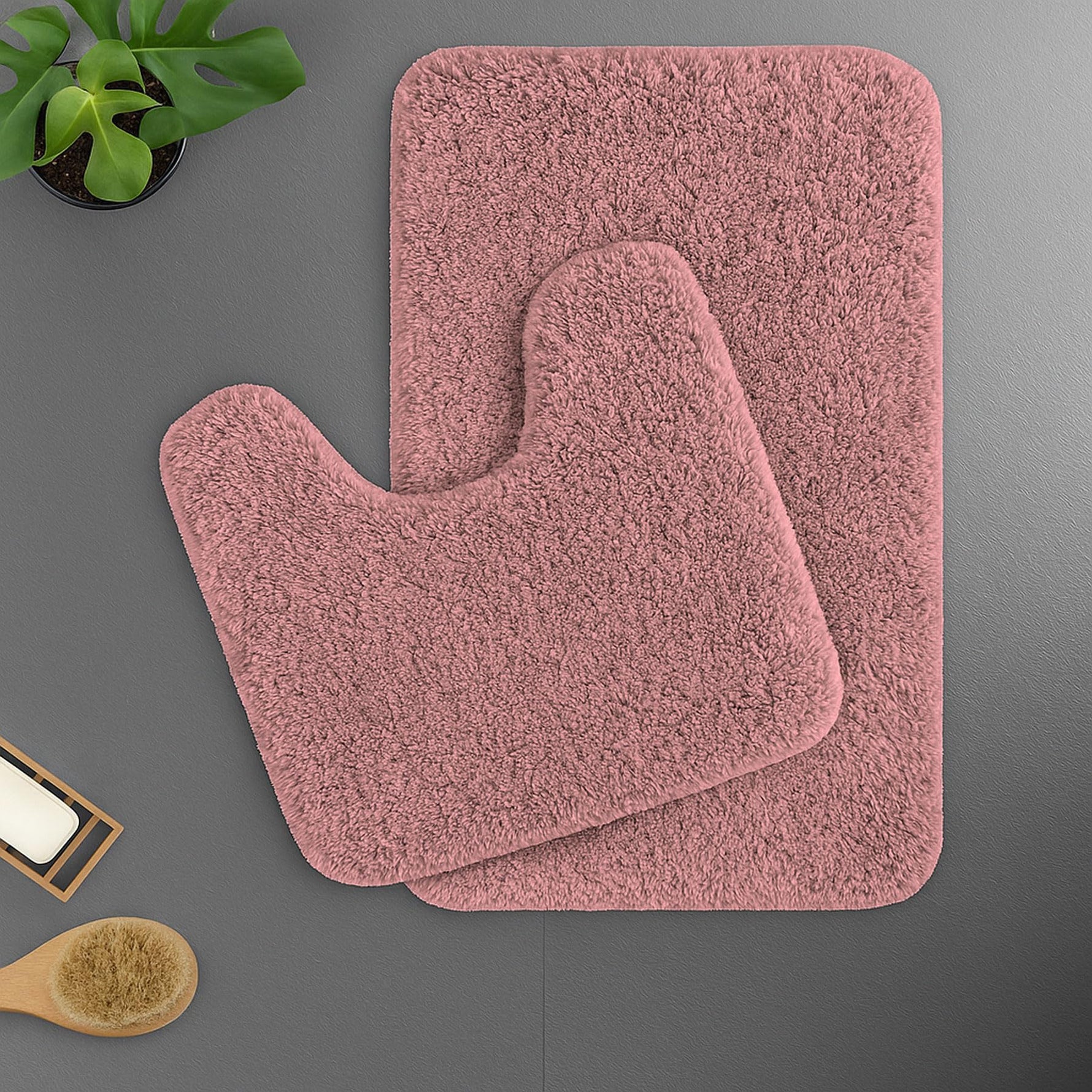 Polyester Contour Bath Mat Set (Fuscia, 45x 75 cm & 40x45)