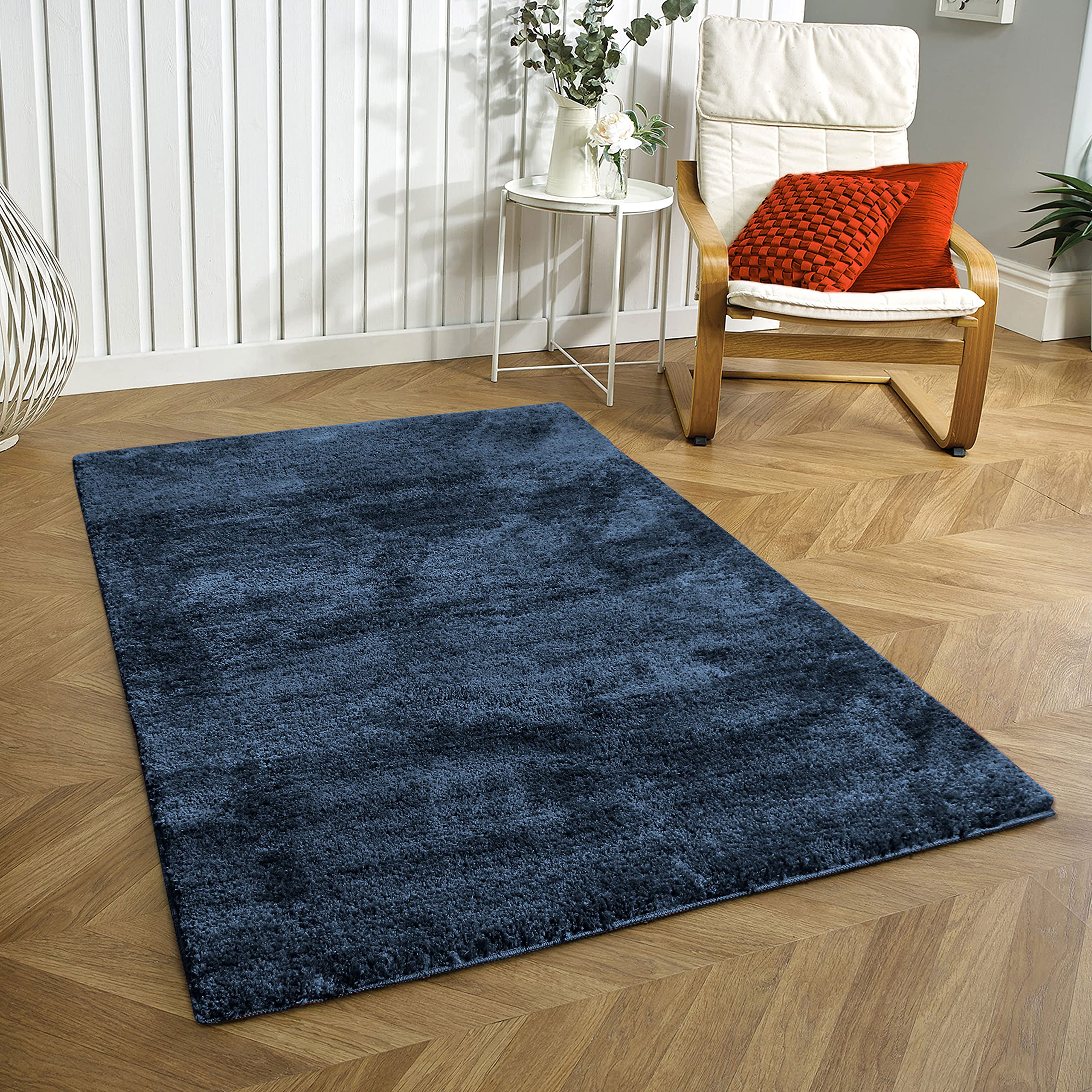 Newman Microfiber Shaggy Carpet for Living Room - 6x7 Feet, Navy Blue