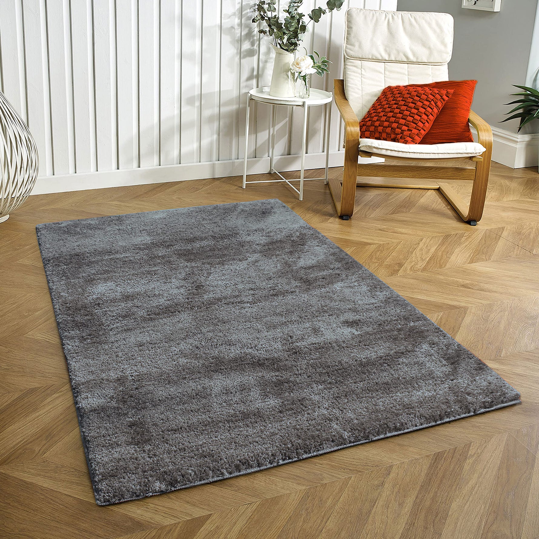 Newman Microfiber Shaggy Carpet for Living Room - 3x5 Ft, Silver