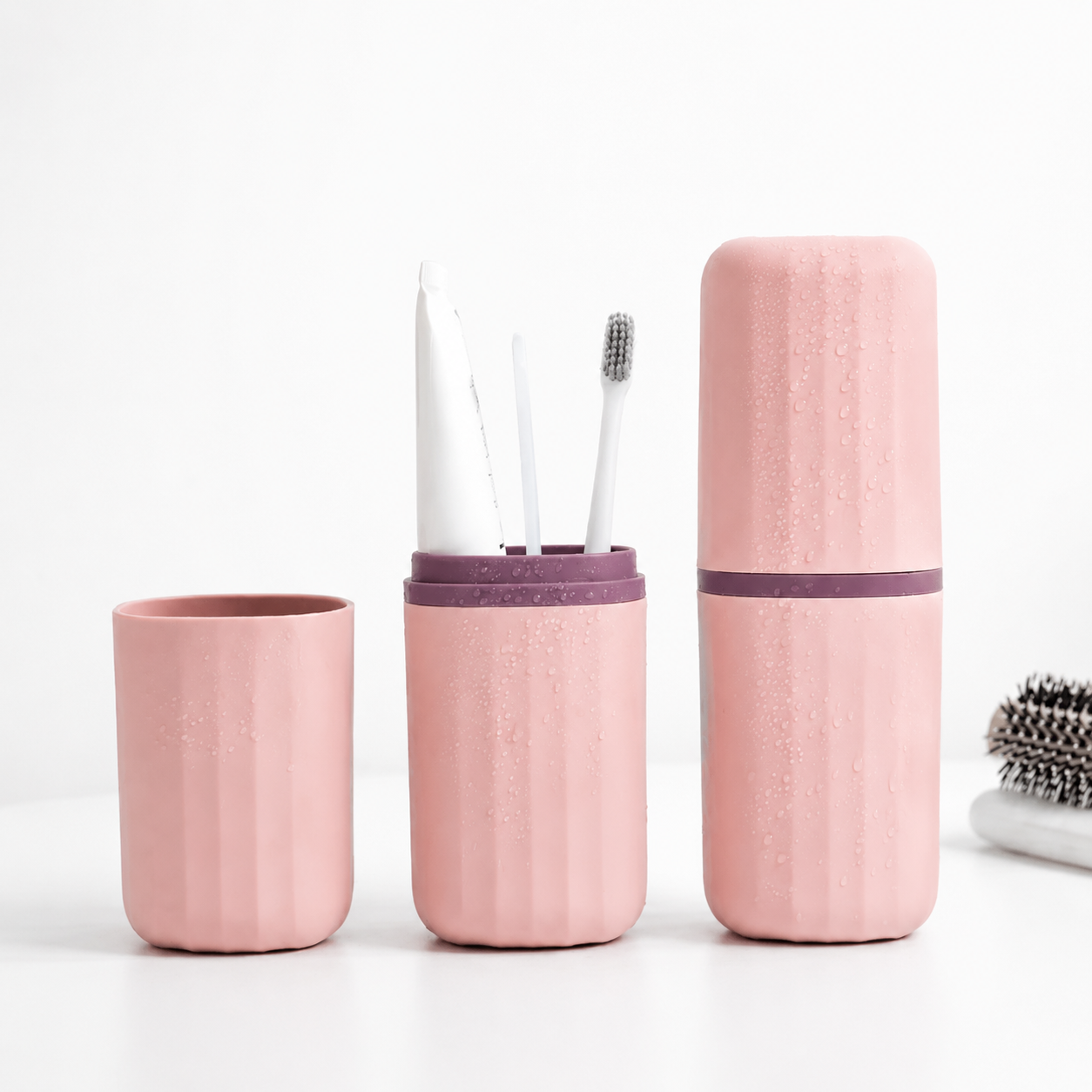 Portable Toothbrush Holder Case Combo ( 7x21 cm, Peach) Pack of 2
