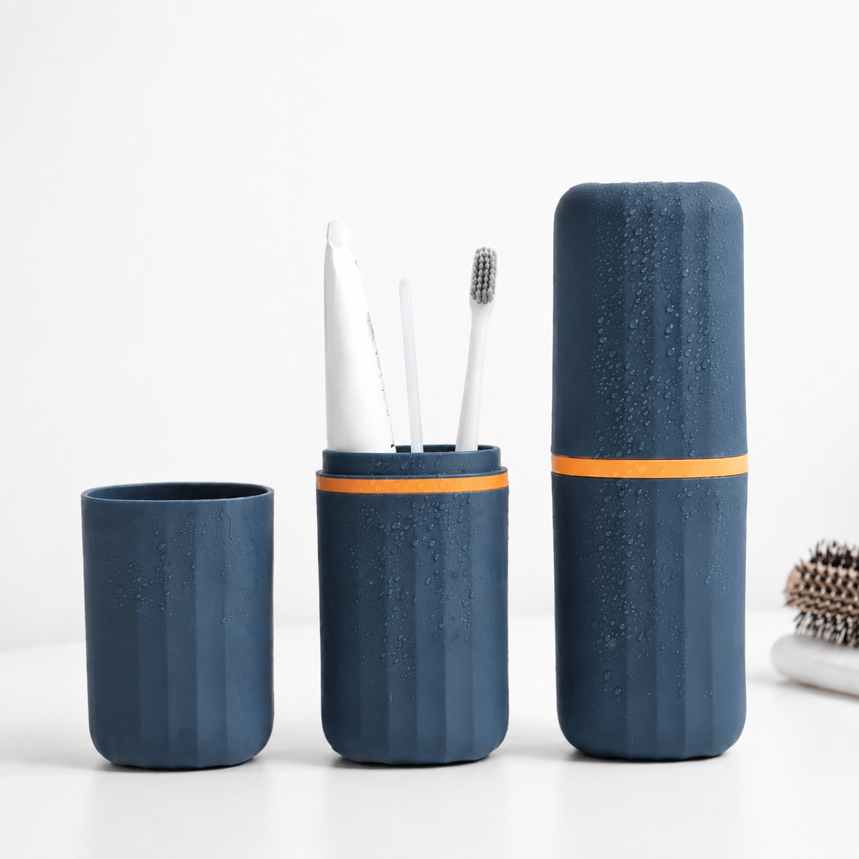 Portable Toothbrush Holder Case Combo( 7x21 cm, Navy Blue) Pack of 2