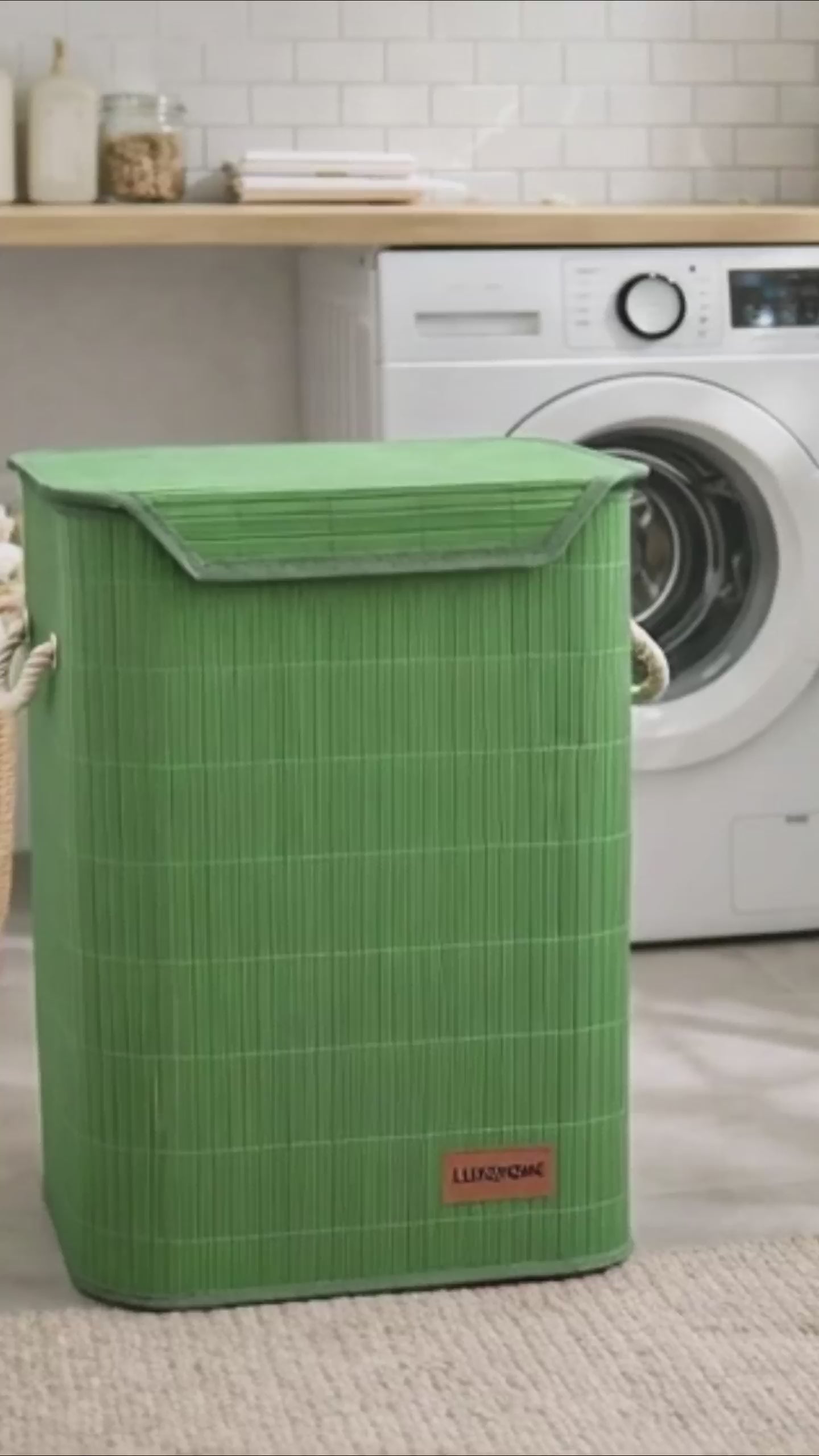 Rectangle Bamboo Laundry Basket for Clothes (Navy, 40x30x50 cm)